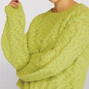 HELMUT LANG Bright Green Textured Cropped Sweater